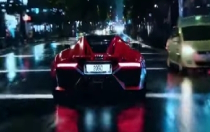 Sora Video: super car driving through city streets